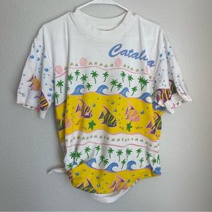 Vintage Catalina Colorful Beach T Shirt One Size 103